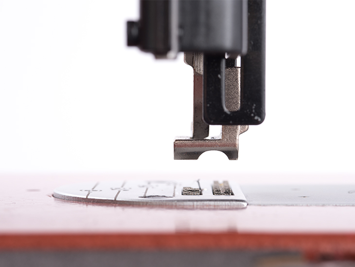 The built-in cording foot in the standard presser foot on the Ultrafeed LS